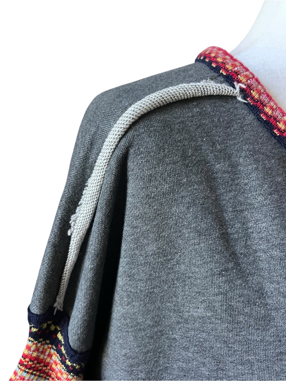 Natural Life Gray Boho Pullover Oversized Sweater Rainbow Knit Detail Size L/XL - Picture 7 of 11